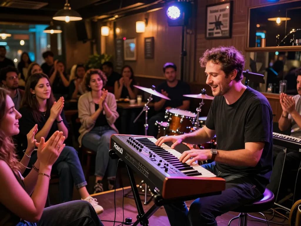 Audience enjoying a live performance with the VK88 organ in a jazz cafe.