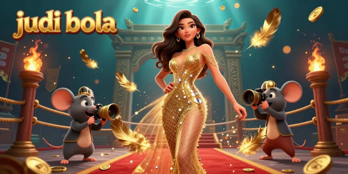 Engage in judi bola action with a glamorous 3D woman surrounded by dynamic sports betting elements.
