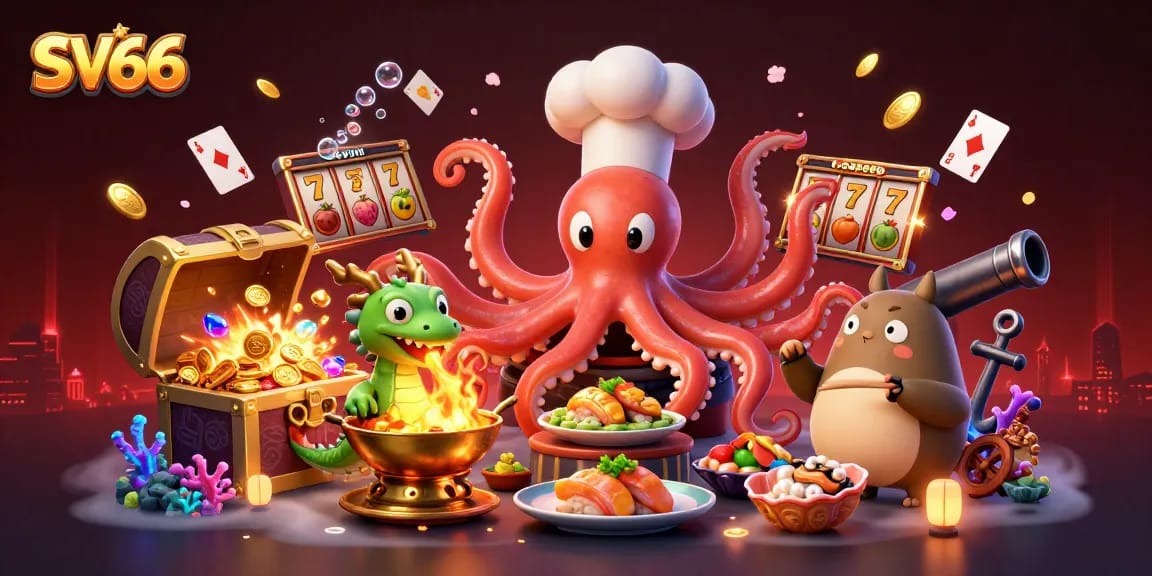 Experience thrilling winnings at SV66 with a dynamic scene featuring vibrant characters and casino elements.