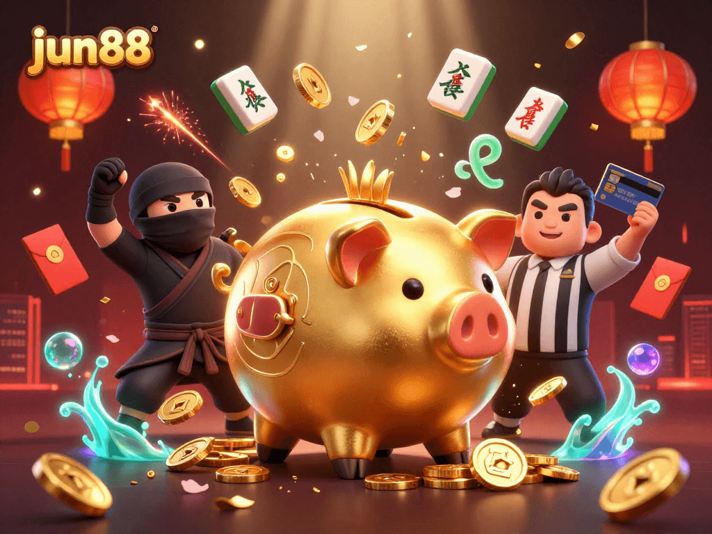 Experience thrilling wins with jun88 featuring characters in vibrant casino atmosphere.
