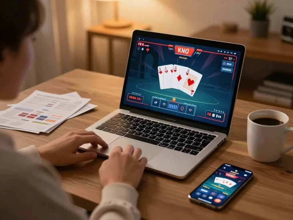 Engaging online poker gameplay on https://vk88.vc/ with cozy home setup and strategic notes.