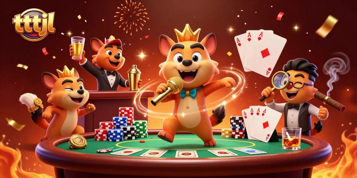 tttjl showcases a gripping casino scene with hyenas drawing crowds and dynamic poker elements.