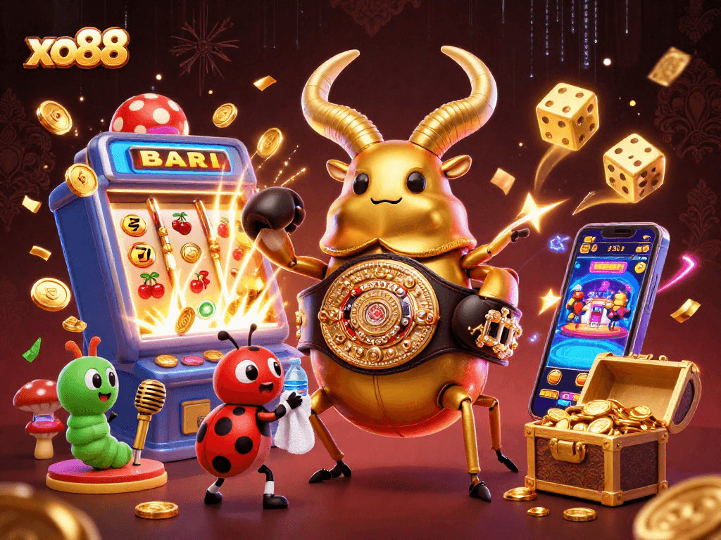 Experience the excitement of xo88 with vibrant casino elements and animated characters in a lively scene.