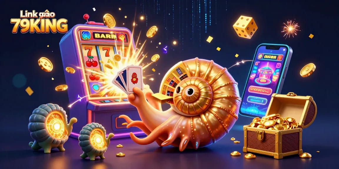 Engage with Link vào 79KING through a dazzling 3D casino scene showcasing vibrant games and exciting jackpots.