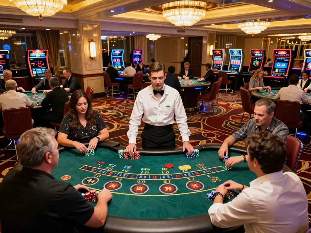 Players enjoying dynamic gameplay at GG88 casino, engaged in various table games with vibrant atmosphere
