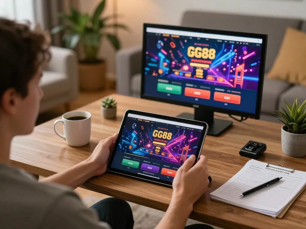 Enjoying a cozy online gaming experience with GG88 on a tablet