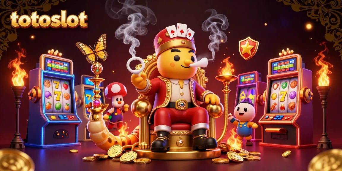 Win big with totoslot in a vibrant 3D cartoon casino scene featuring colorful slot machines and characters.