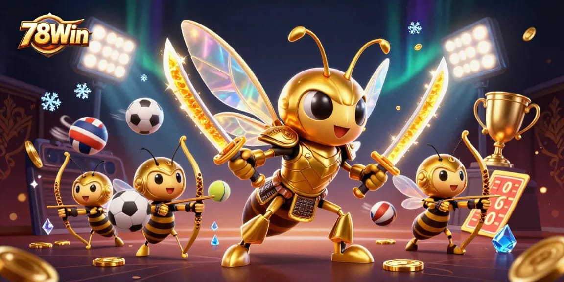 78Win captivates with a vibrant casino-themed scene featuring animated characters and dynamic sports elements.
