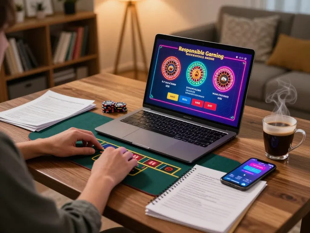 Playing live dealer games on J188 platform with a laptop and gaming strategy notes.