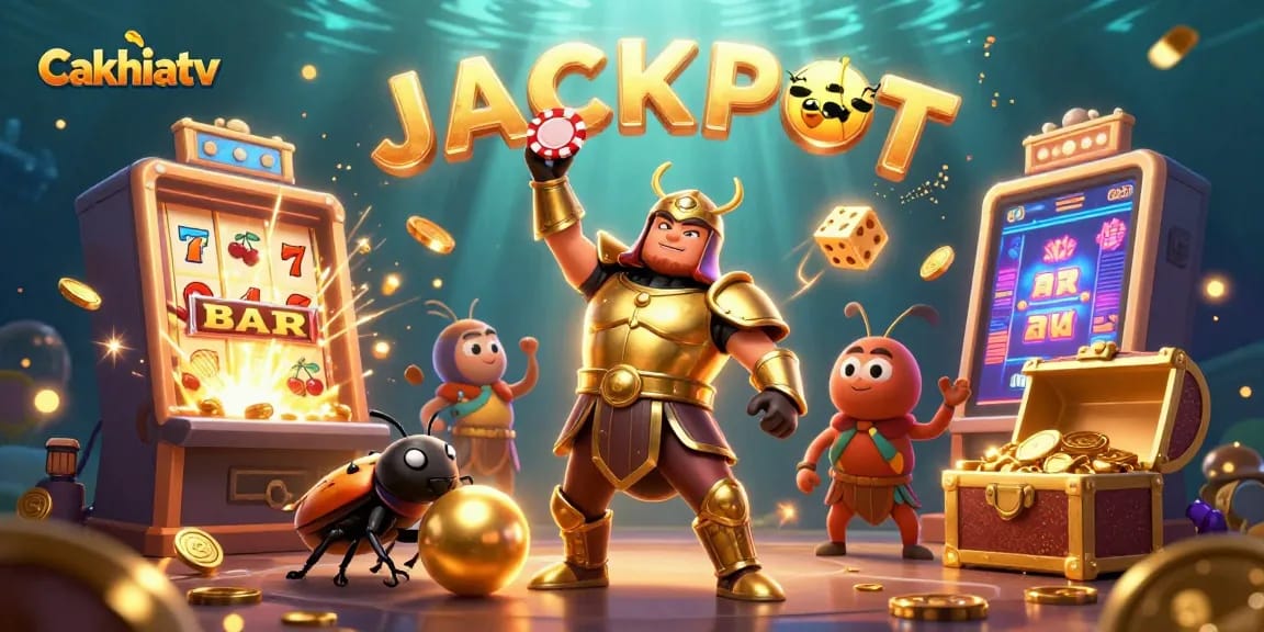Cakhiatv showcases an exciting jackpot victory scene with vibrant characters and casino elements.
