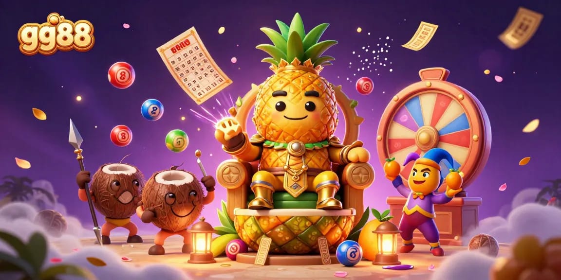 Engage with gg88's vibrant casino as the golden pineapple king reigns amidst a dynamic gaming atmosphere.