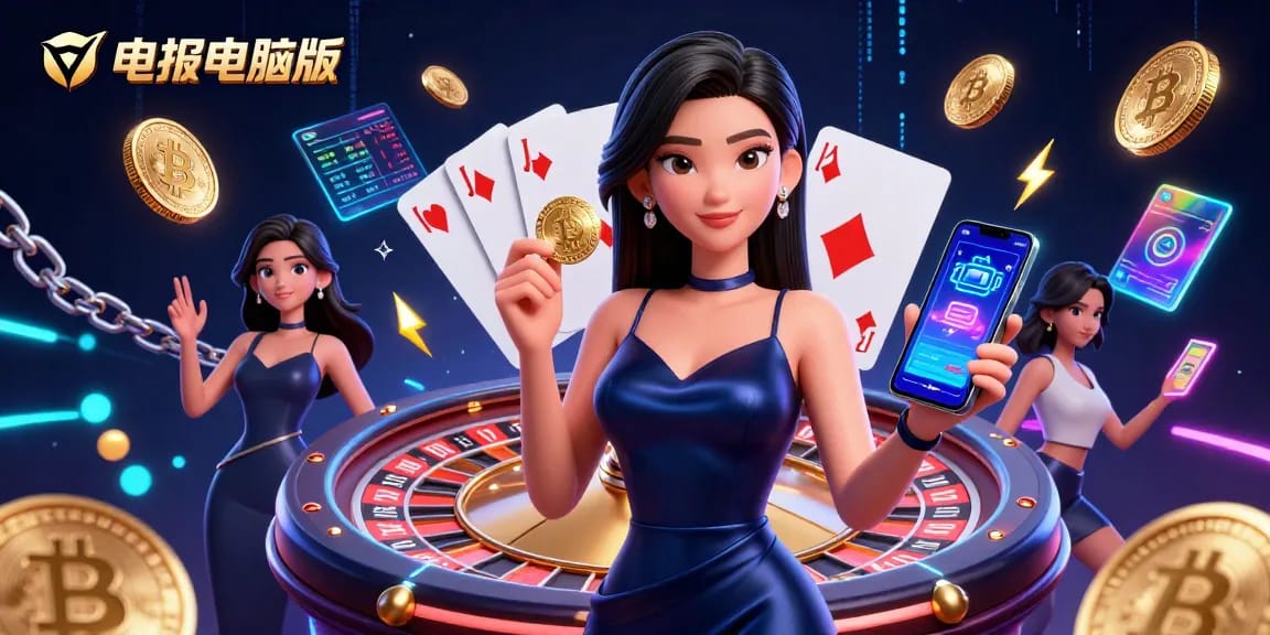 参与动态游戏，与电报电脑版一起自信女性手握显示赌场应用程序的智能手机。