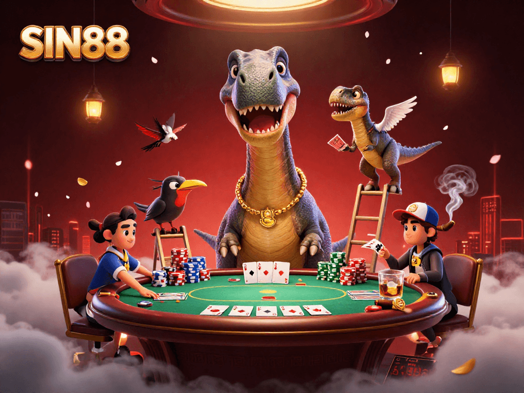 Experience thrilling poker action at SIN88 with giant casino creatures and vibrant gameplay.