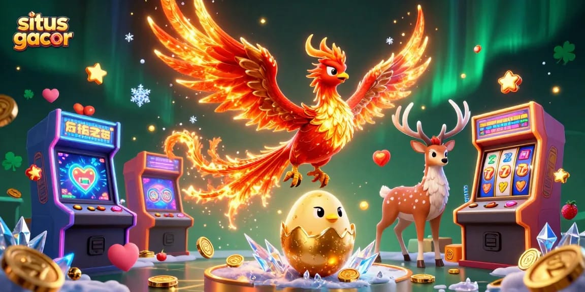 Explore winning strategies at situs gacor with a vibrant 3D phoenix and gaming elements.