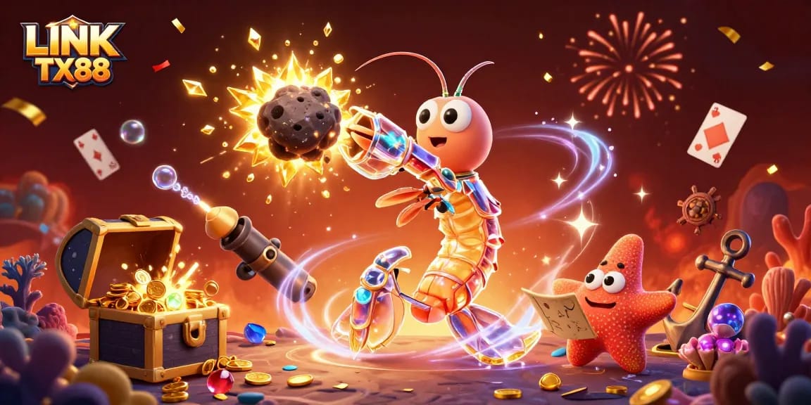 Experience LINK TX88 thrills with a galactic samurai and treasure explosion in stunning 3D artistry.
