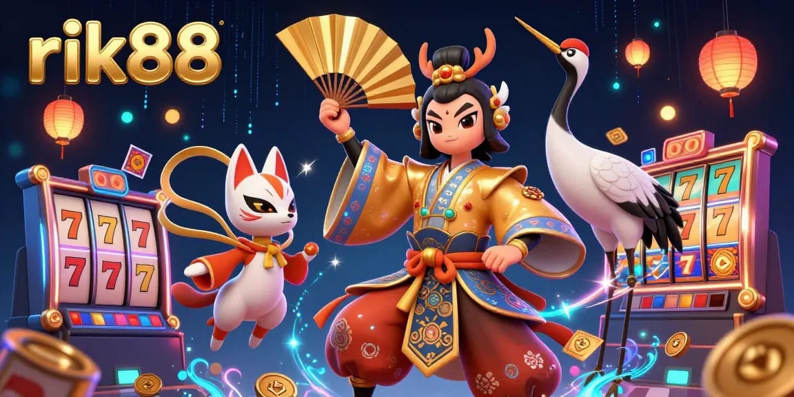 Experience thrilling slots and jackpots at rik88 with this vibrant 3D casino illustration.