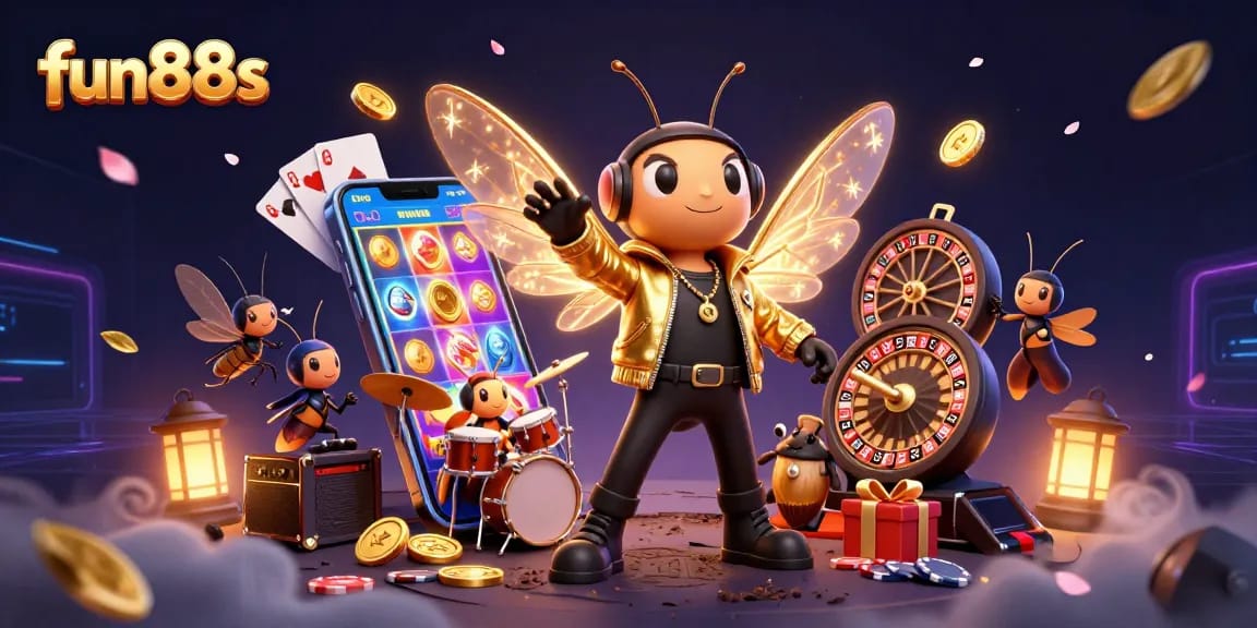 Experience fun88s gaming excitement with a vibrant cicada rock star and thrilling casino elements.