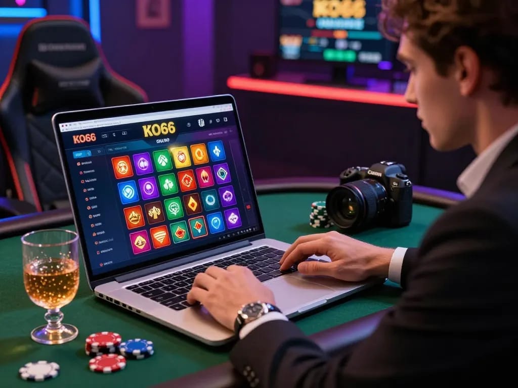 Enjoying KO66 ONLINE gaming experience with luxurious elements, showcasing an elegant setup and vibrant atmosphere.
