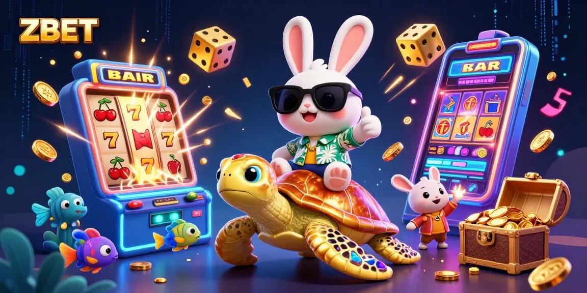 ZBET brings excitement with a lucky rabbit and golden turtle amidst slots and casino games