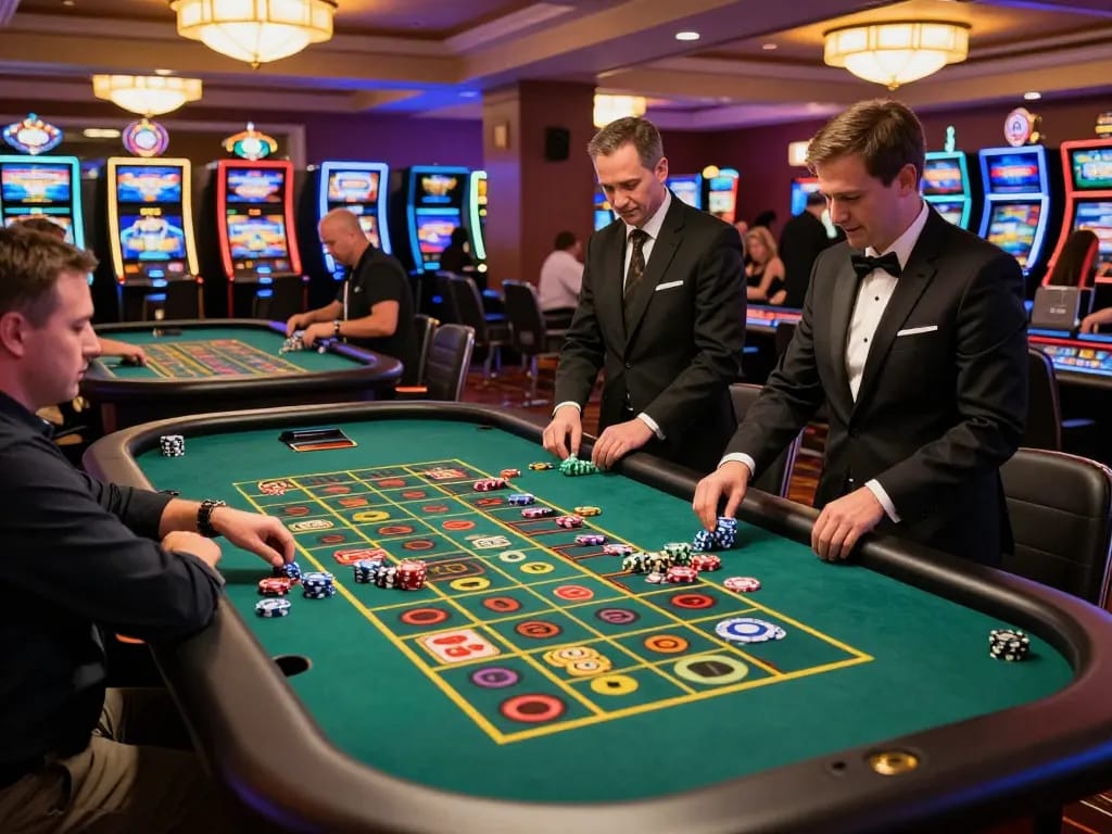 This casino scene at https://dabet.money/ highlights players engaging in exciting roulette gameplay, emphasizing dynamic betting action.