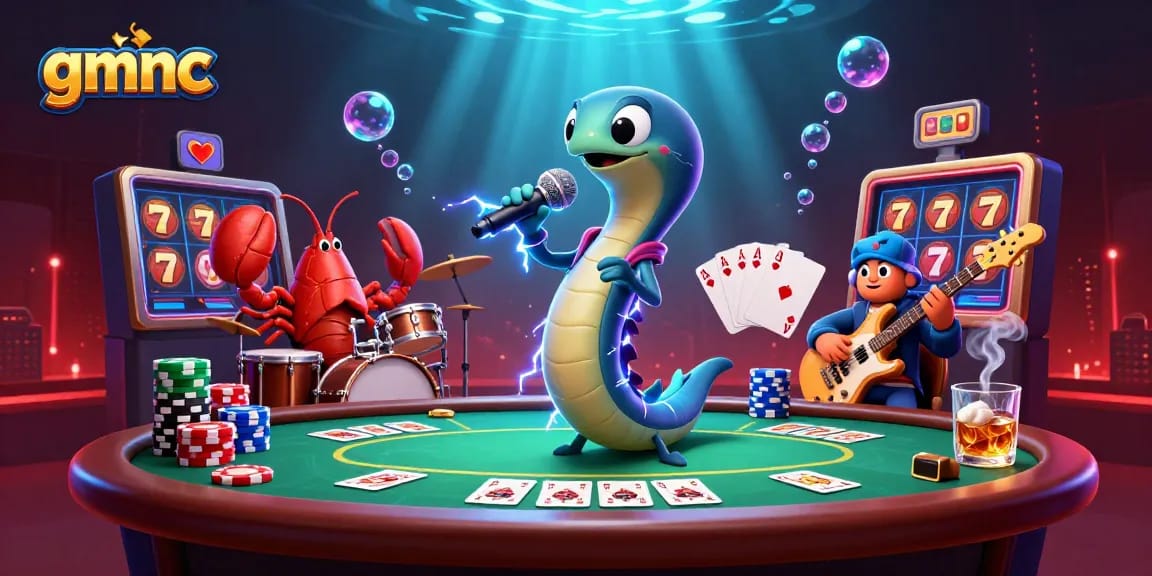 Experience gmnc’s underwater casino magic with a lively eel DJ and vibrant game elements.