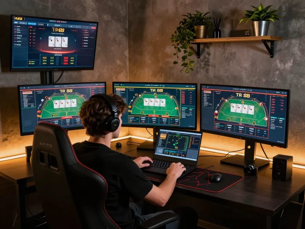 Player engaging with TR 88 online gambling platform in a cozy, tech-savvy gaming setup.