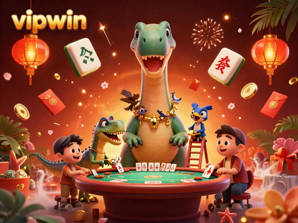 Experience the vibrant world of vipwin with a 3D digital illustration showcasing playful casino characters.