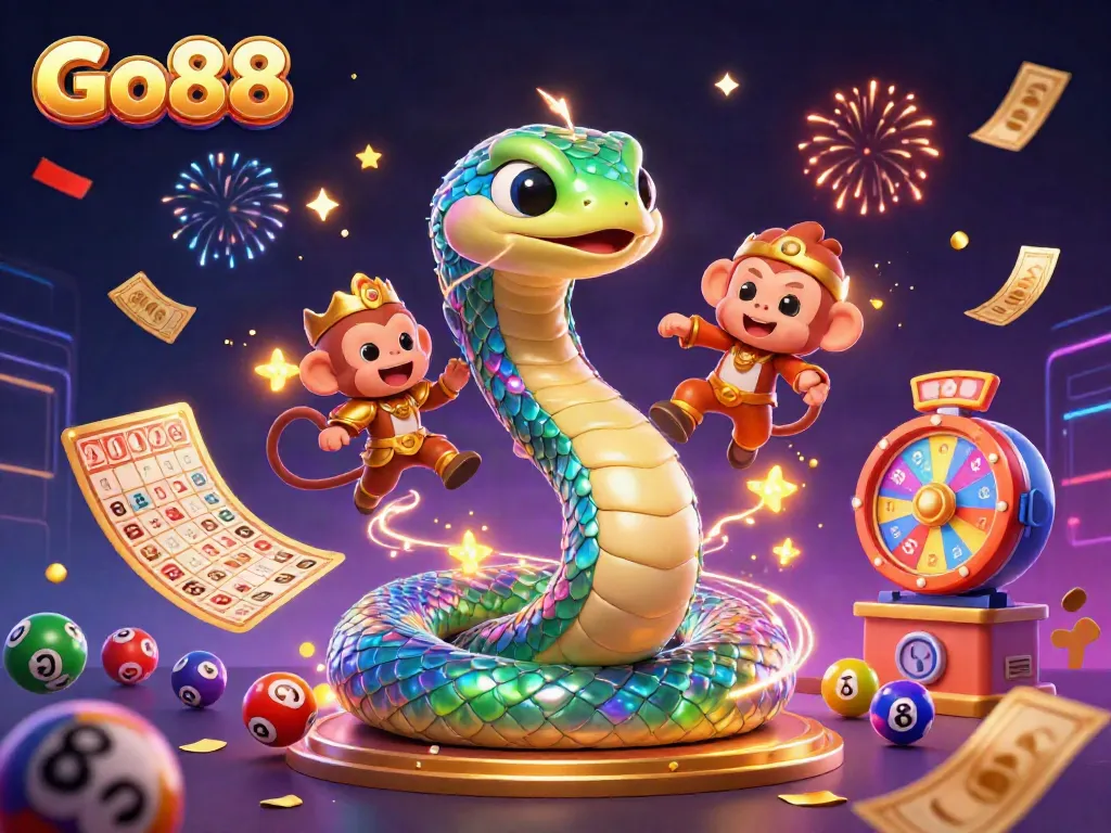 Join the excitement with Go88 as the serpent and monkey king celebrate a vibrant gaming experience!