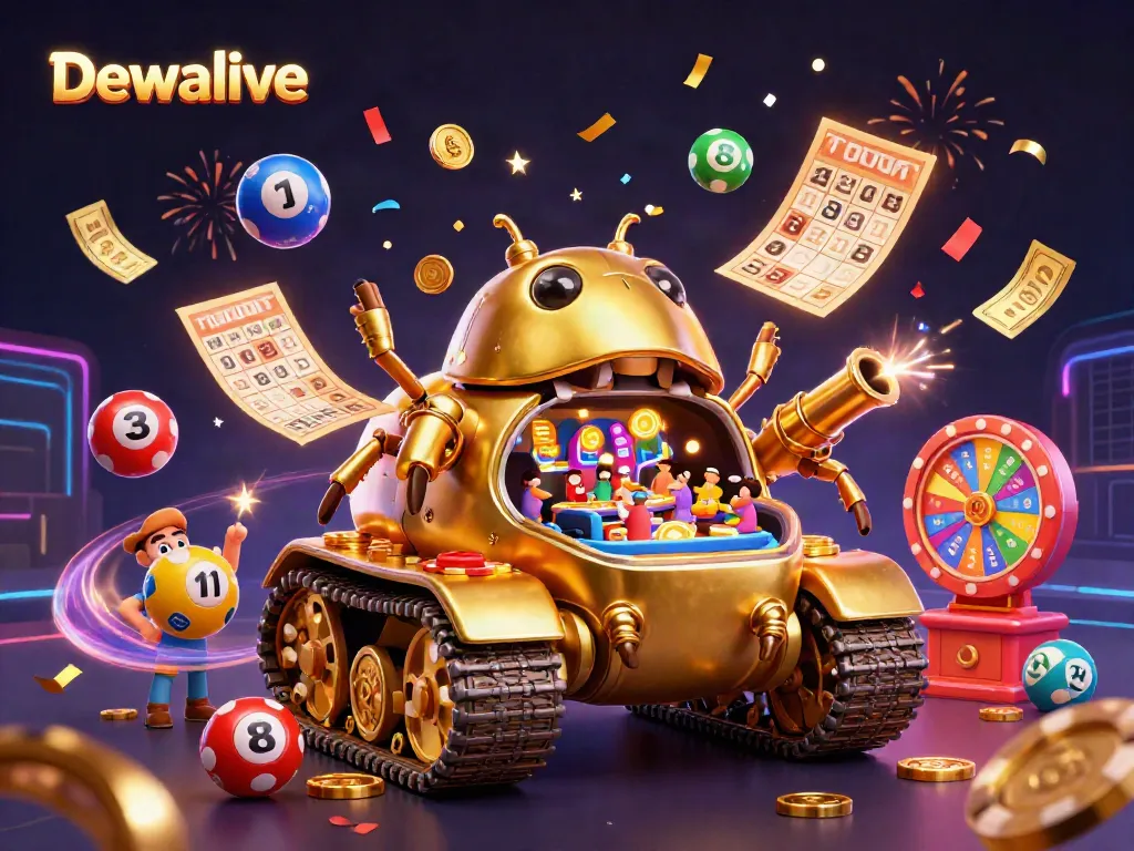 Prediksi angka menarik di Dewalive dengan suasana kasino miniatur yang meriah.
