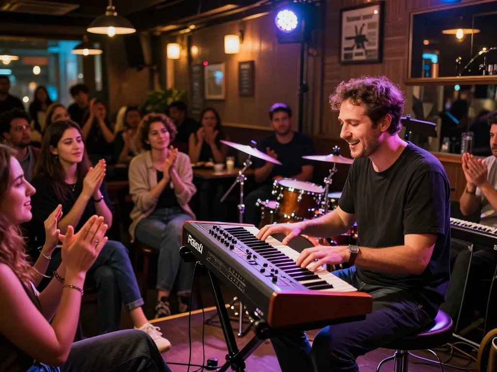 Audience enjoying a live performance with the VK88 organ in a jazz cafe.
