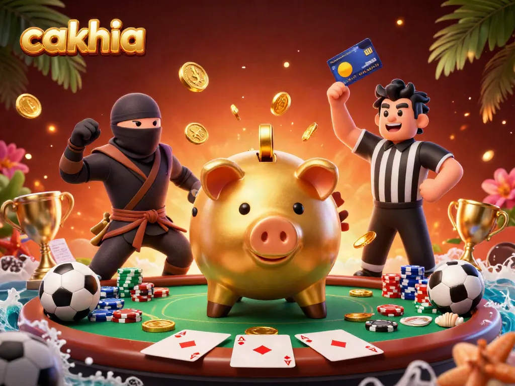 Cakhia engages passionate gamblers with a lively sports betting 3D scene featuring dynamic characters and golden coins.