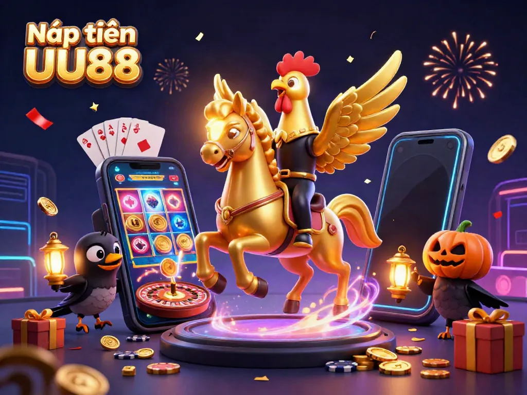 Experience seamless Nạp tiền UU88 transactions in a vibrant casino scene filled with dynamic gaming elements.