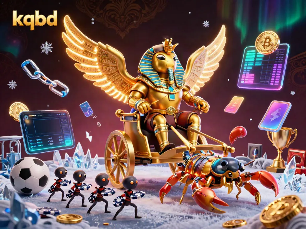 KQBD sports betting scene with a golden scarab beetle and scorpions around dynamic betting elements.