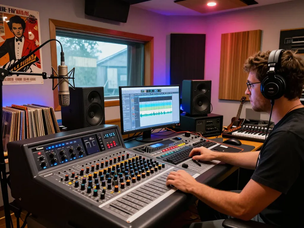 Experienced sound engineer using the Tascam DA88 in a vibrant recording studio.