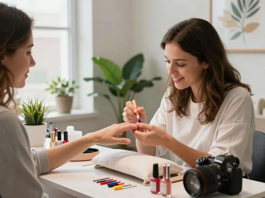 Relaxing nail service with vibrant colors and skilled technician at a beauty salon.