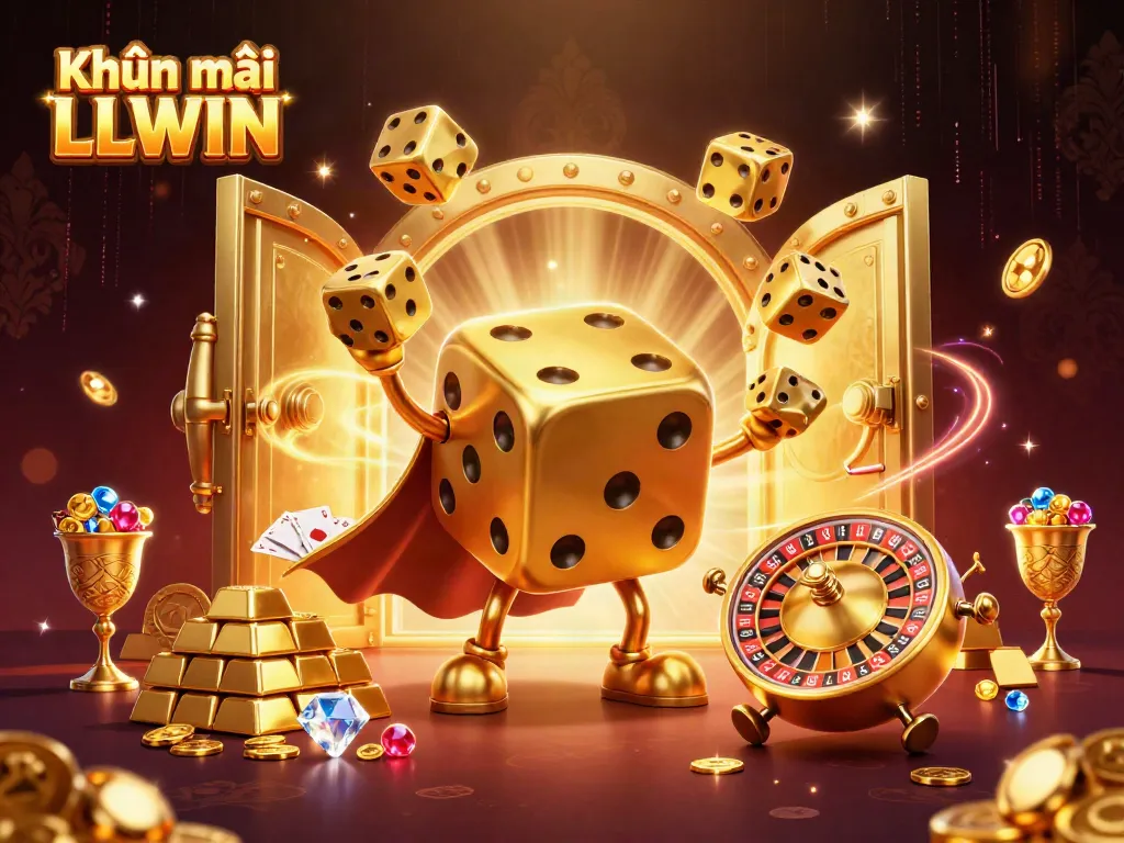 Engage with thrilling Khuyến mãi LLWIN events featuring animated golden dice, treasures, and festive gameplay.