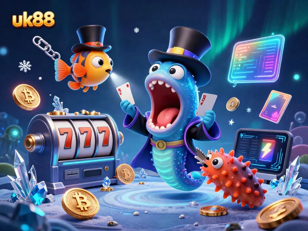 Experience thrilling card magic with uk88 in a vibrant 3D casino scene.