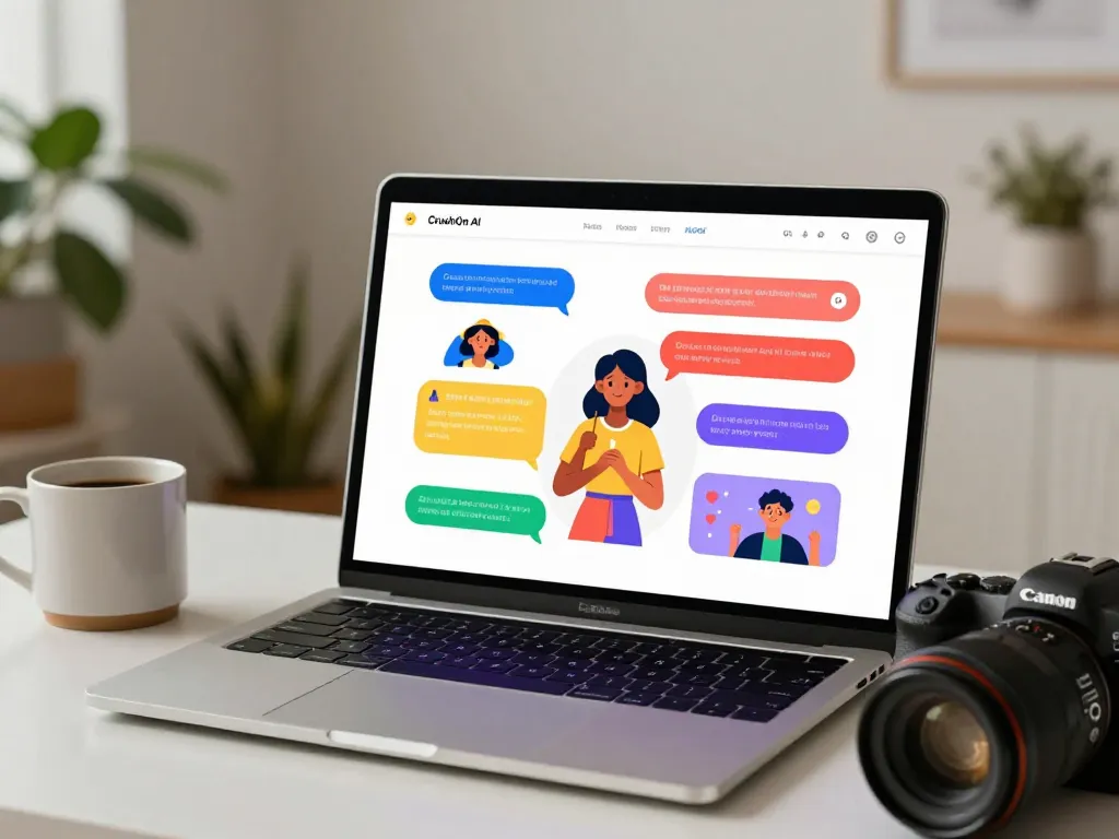 Interactive Crushon AI chat scene with colorful messages and engaging characters.