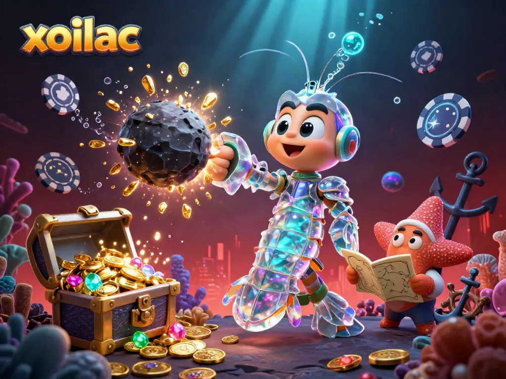 Experience the thrill of gaming with Xoilac's vibrant underwater casino scene filled with treasure and excitement.