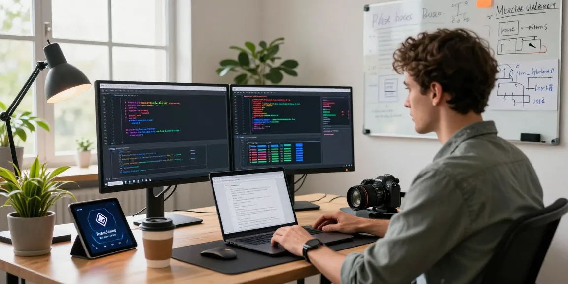 PulseChain Bridge workspace with a developer coding on dual monitors, showcasing transaction metrics.