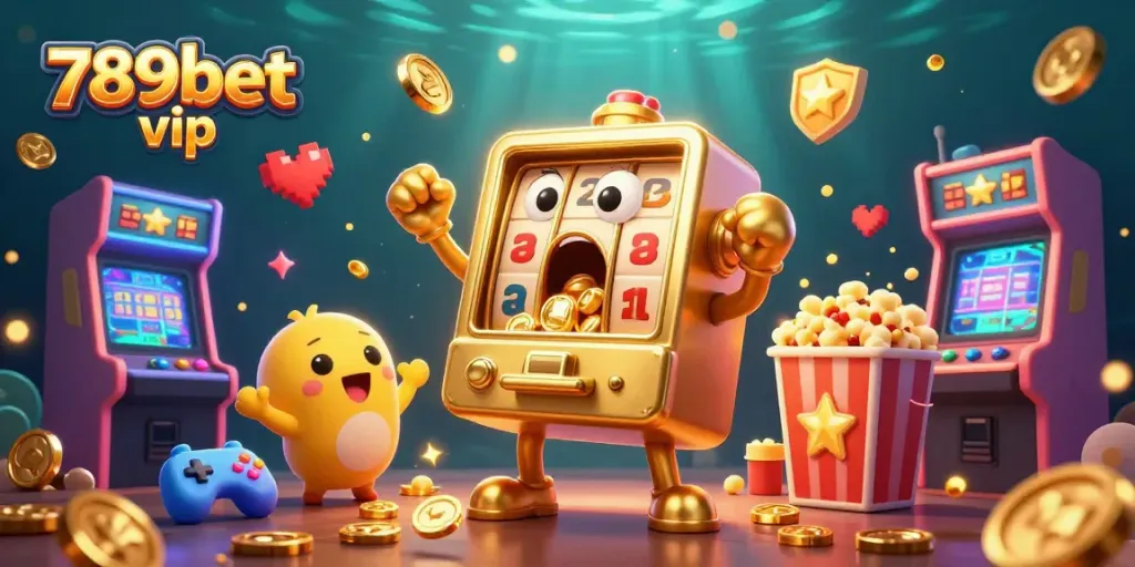 Experience the thrill of 789bet vip as the golden slot machine hits a jackpot surrounded by cheering baby machines.