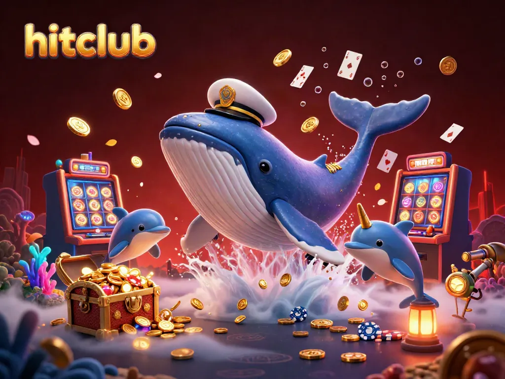 Experience winning excitement at hitclub with playful dolphins and a majestic captain whale breaching through golden coins.
