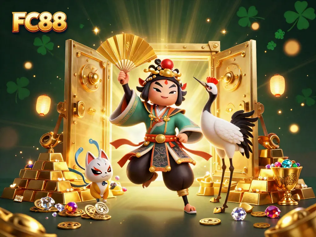Engage with exhilarating FC88 casino thrills in this vibrant 3D illustration featuring dynamic gaming elements.