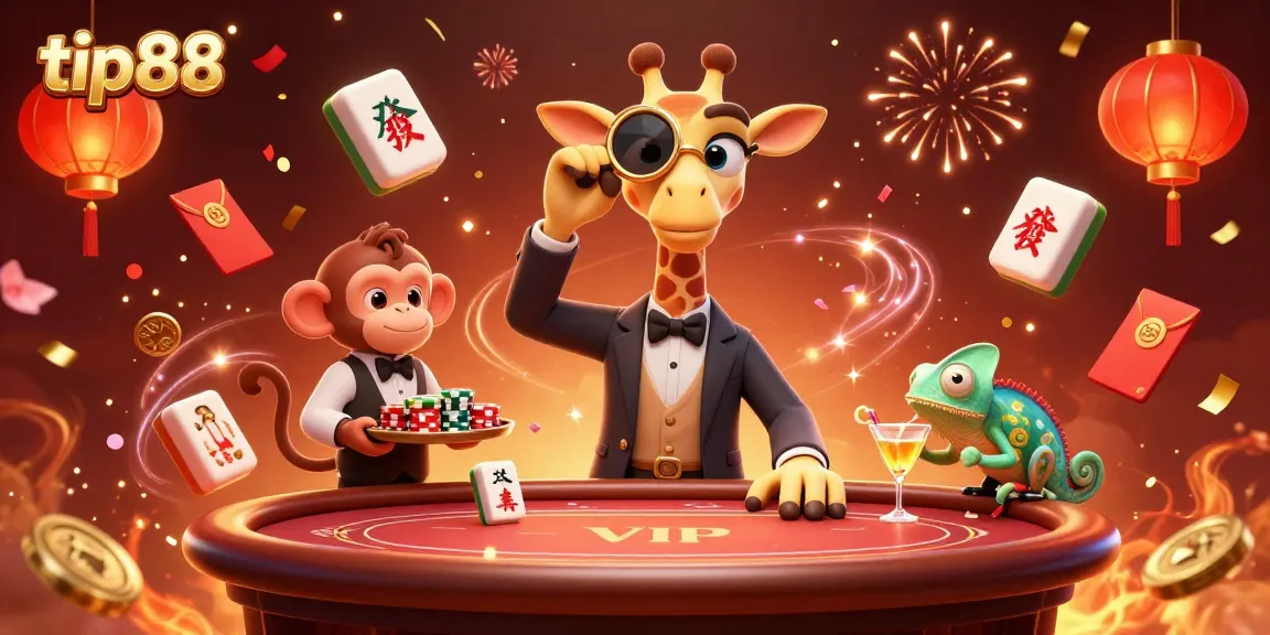 Experience high-stakes action with tip88 at a vibrant VIP poker scene featuring unique characters.