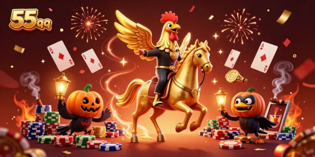 Experience dynamic casino action with 55 qq featuring a golden rooster in a midnight casino scene.