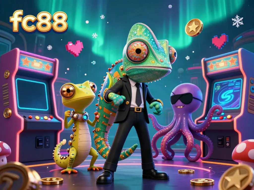 Engage in thrilling gameplay at fc88 with a dynamic casino scene illustrating colorful characters and vibrant game elements.