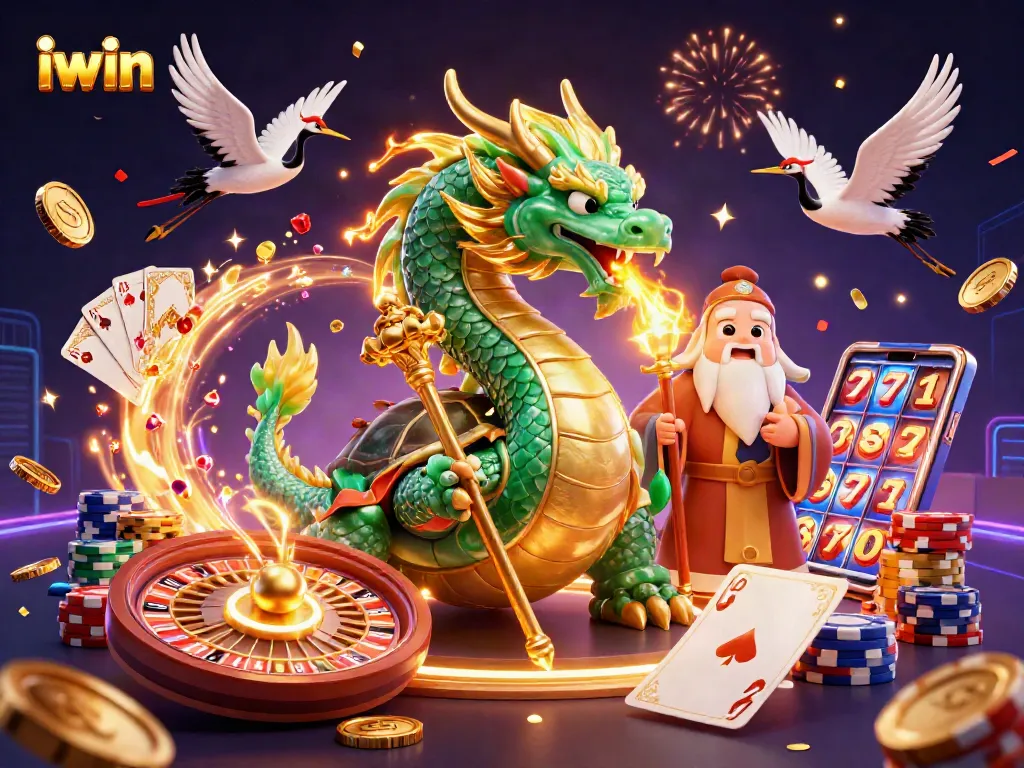 Spin the reels in an iwin casino scene with vibrant energy, lucky symbols, and winning opportunities.