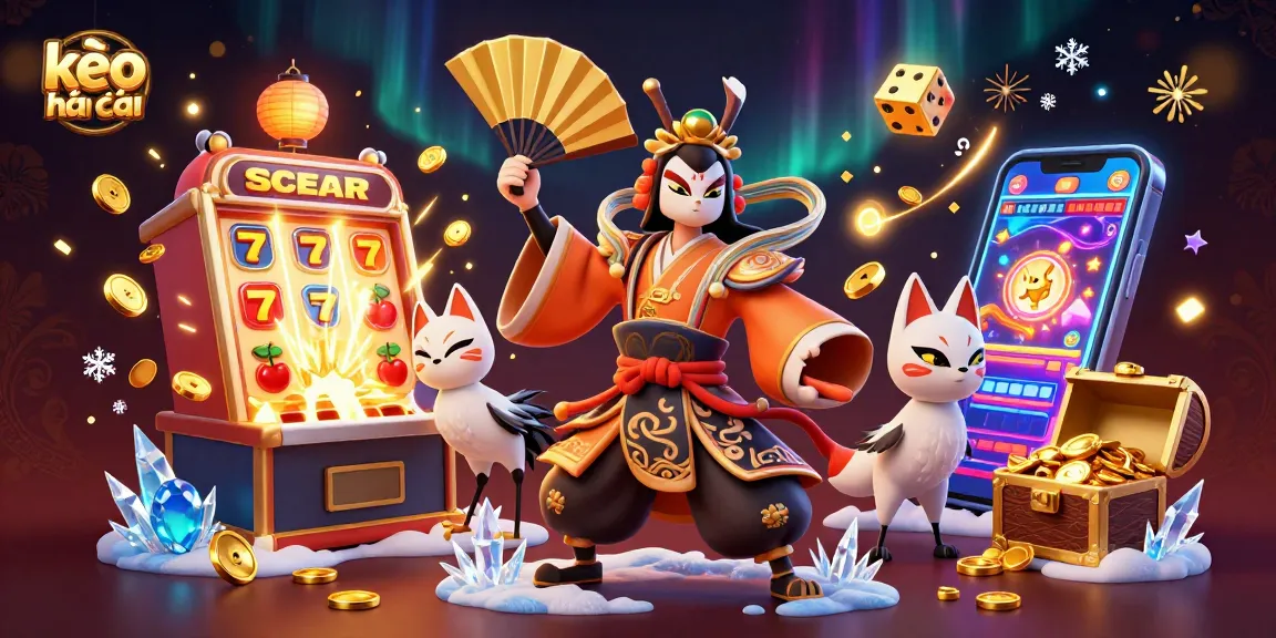 Experience the thrill of kèo nhà cái with vibrant gaming elements and cultural characters in an exciting casino scene.