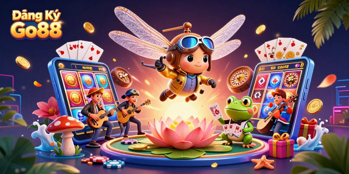 Join the excitement with Đăng Ký Go88 as vibrant characters and casino elements fill the scene.
