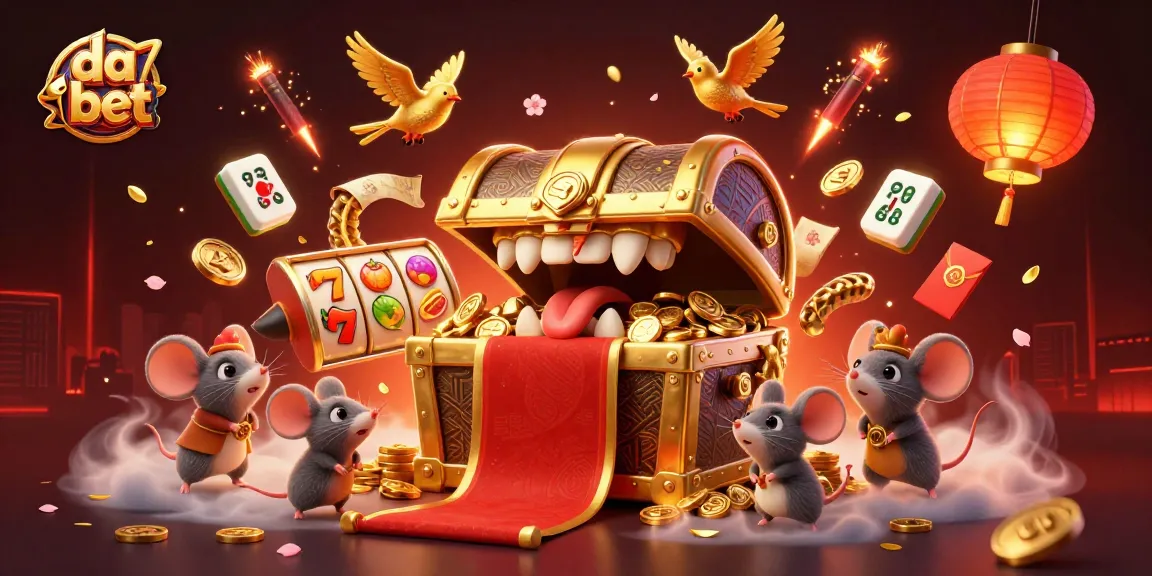 Engage with the da bet treasure chest as it entices adventurer mice with riches in a vibrant casino scene.